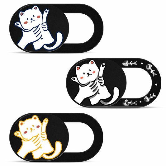 DR. PANDACAT Hug Me Cat 3-Pack Laptop Camera Cover Slide Black White