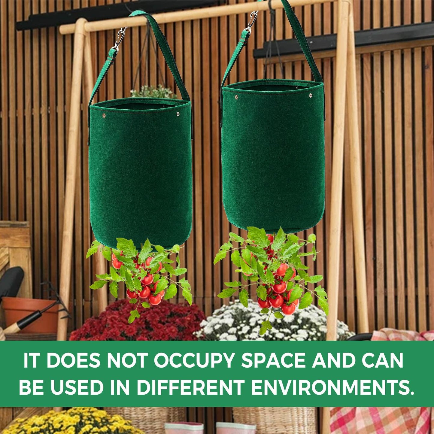 Betereap Tomato Grow Bag 2-Pack Heavy Duty Hanging Planter Green Felt