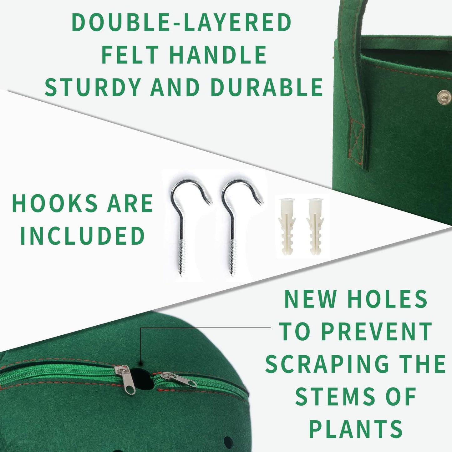 Betereap Tomato Grow Bag 2-Pack Heavy Duty Hanging Planter Green Felt