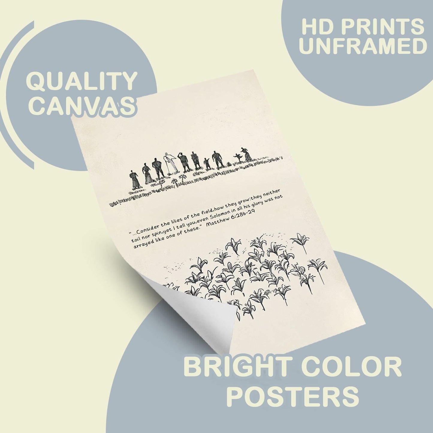 ZETCGSH Vintage Matthew 6:28 Bible Verse Christian Poster 12x16 Unframed