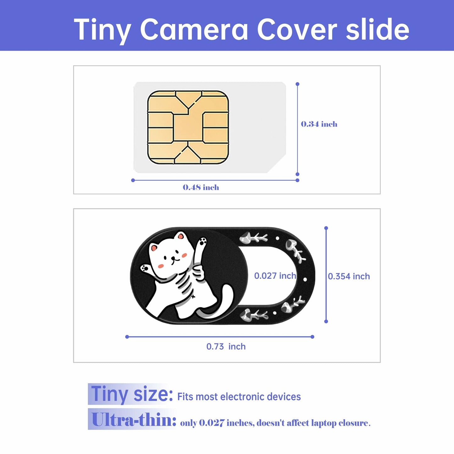 DR. PANDACAT Hug Me Cat 3-Pack Laptop Camera Cover Slide Black White