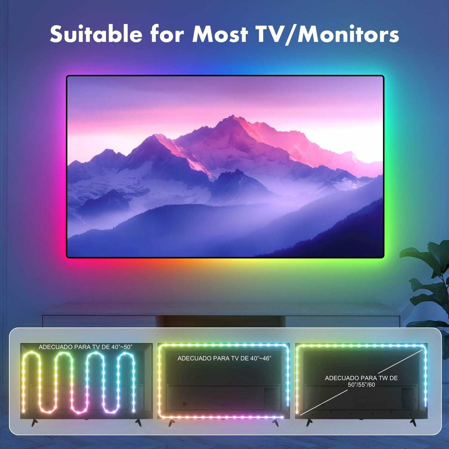 DTQJ RGB LED TV Backlight Strip 13.1ft USB Music Sync Bluetooth Remote