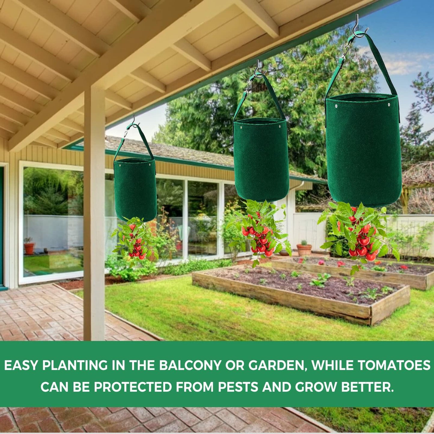 Betereap Tomato Grow Bag 2-Pack Heavy Duty Hanging Planter Green Felt