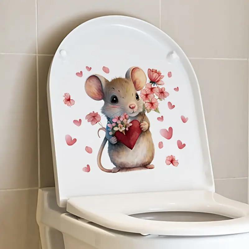 DIDOSOFT Mouse Love Petals Waterproof Toilet Cover Sticker Decals Color