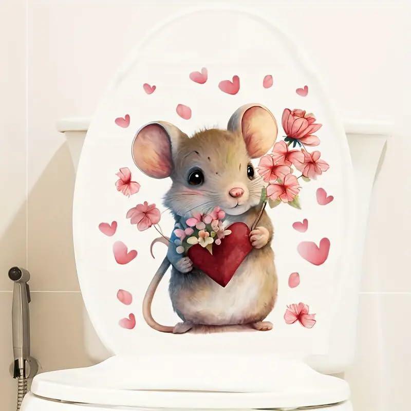 DIDOSOFT Mouse Love Petals Waterproof Toilet Cover Sticker Decals Color