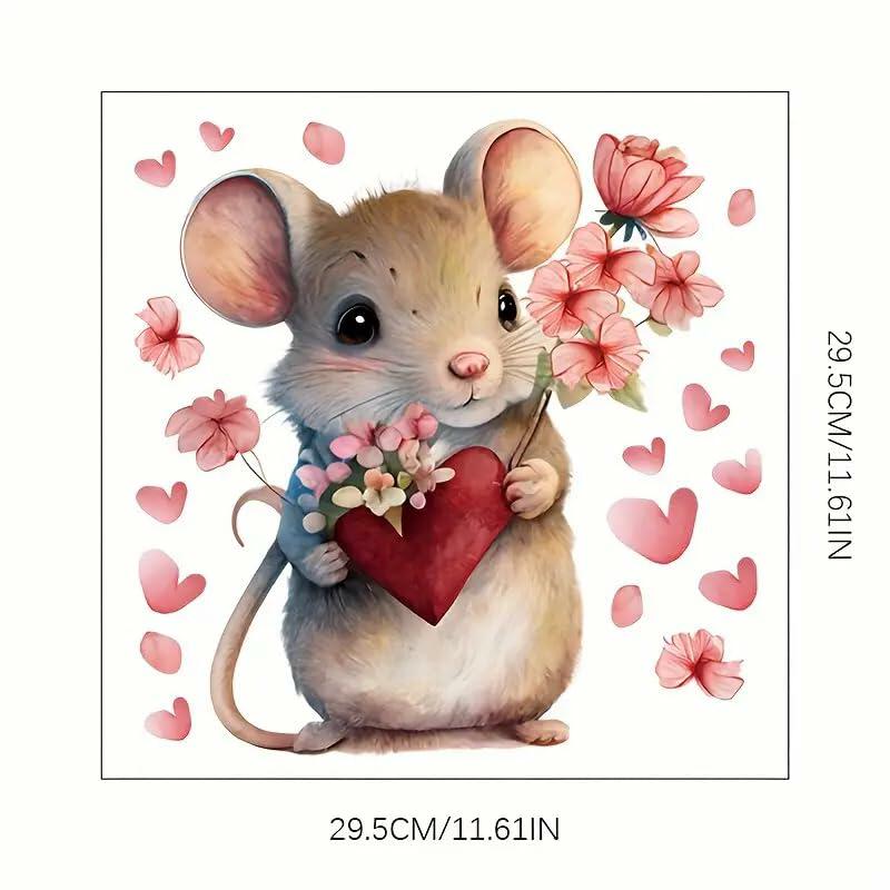 DIDOSOFT Mouse Love Petals Waterproof Toilet Cover Sticker Decals Color