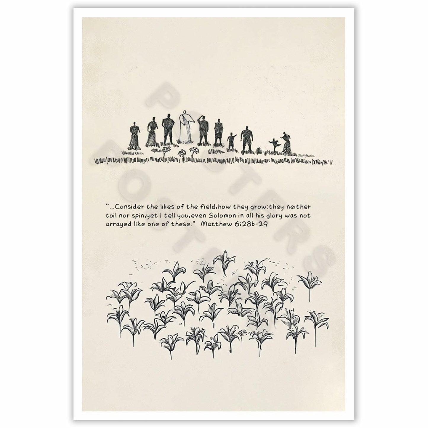 ZETCGSH Vintage Matthew 6:28 Bible Verse Christian Poster 12x16 Unframed