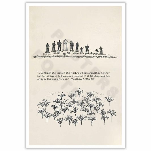 ZETCGSH Vintage Matthew 6:28 Bible Verse Christian Poster 12x16 Unframed