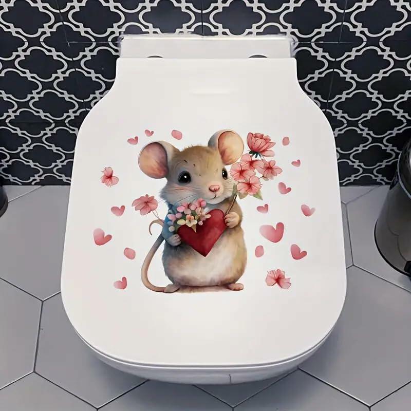 DIDOSOFT Mouse Love Petals Waterproof Toilet Cover Sticker Decals Color