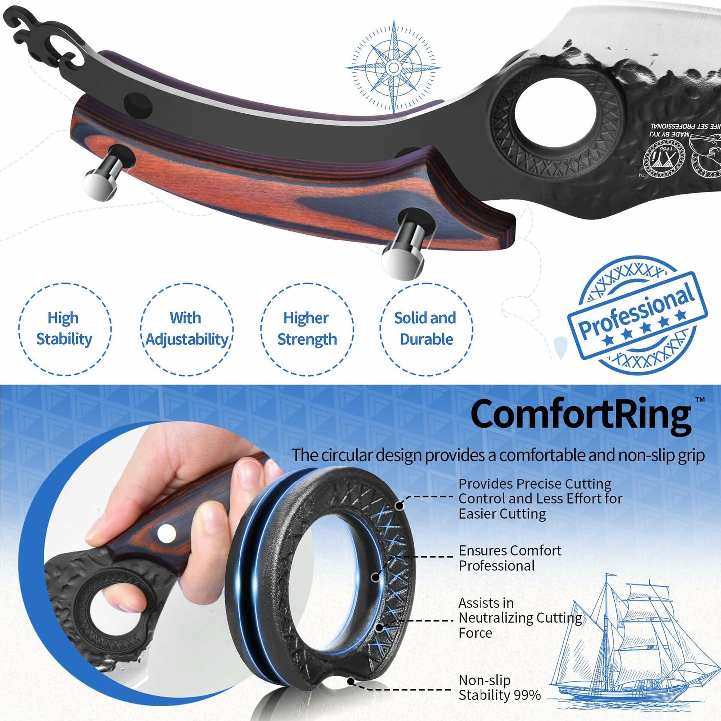 XYJ Forged Boning Knife Carbon Steel Full Tang Coffee w/ Sheath