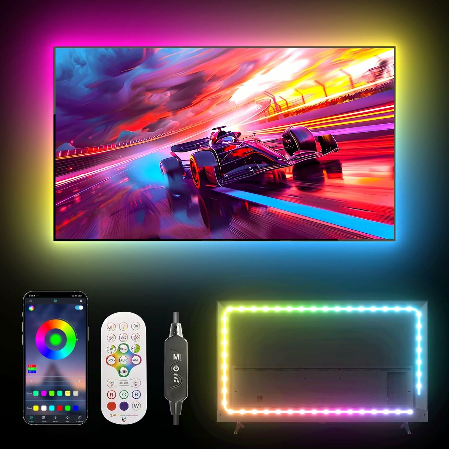 DTQJ RGB LED TV Backlight Strip 13.1ft USB Music Sync Bluetooth Remote