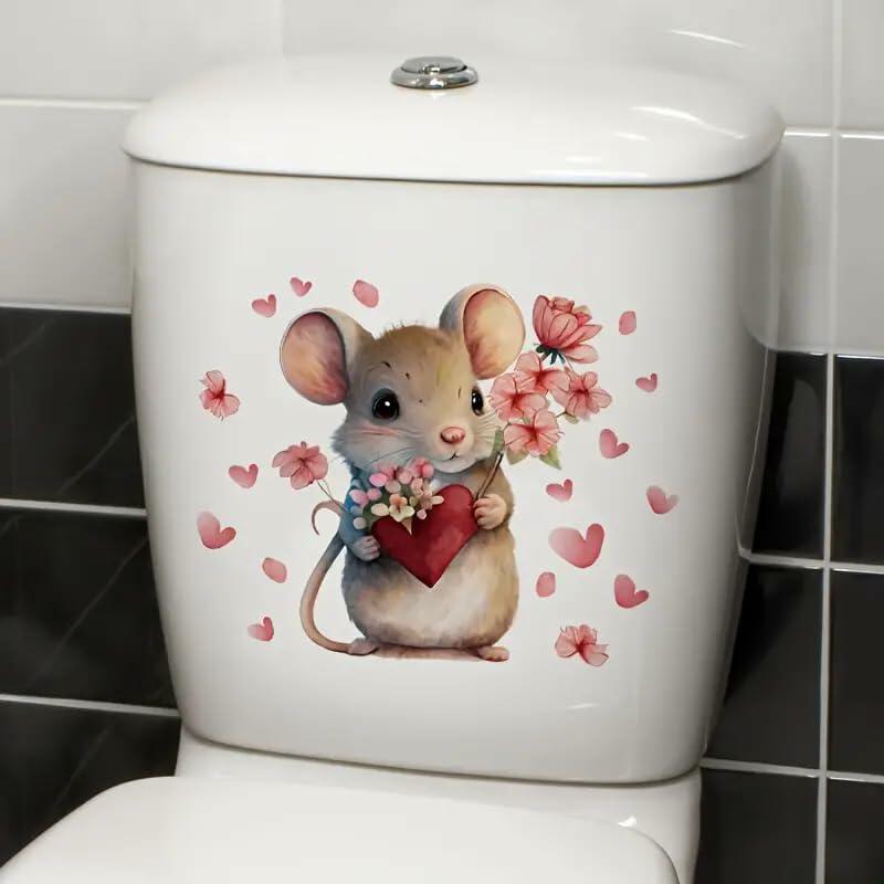 DIDOSOFT Mouse Love Petals Waterproof Toilet Cover Sticker Decals Color