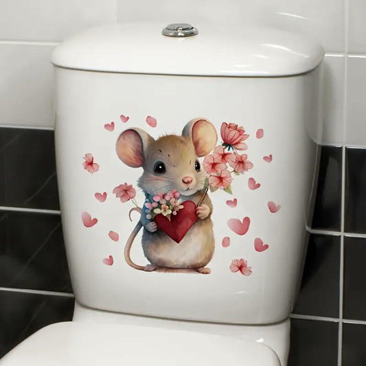 DIDOSOFT Mouse Love Petals Waterproof Toilet Cover Sticker Decals Color