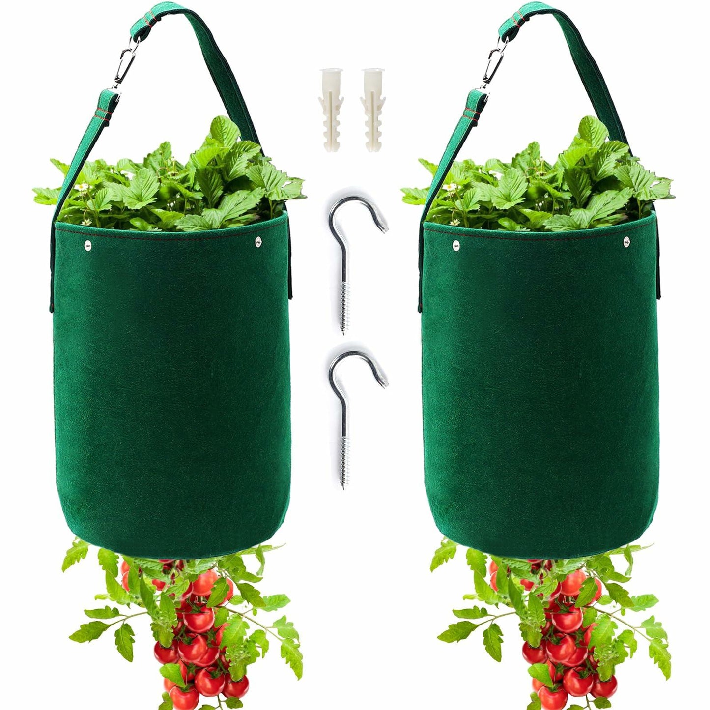 Betereap Tomato Grow Bag 2-Pack Heavy Duty Hanging Planter Green Felt