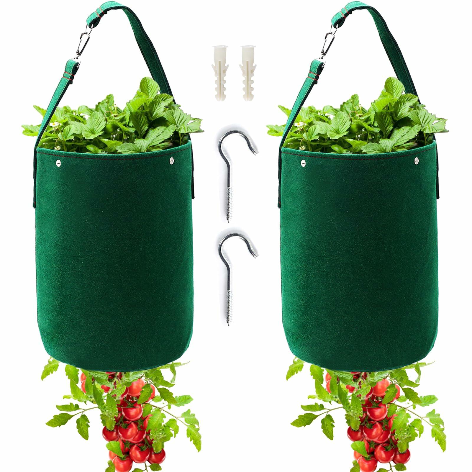 Betereap Tomato Grow Bag 2-Pack Heavy Duty Hanging Planter Green Felt