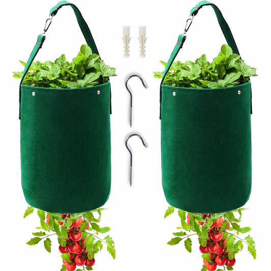 Betereap Tomato Grow Bag 2-Pack Heavy Duty Hanging Planter Green Felt