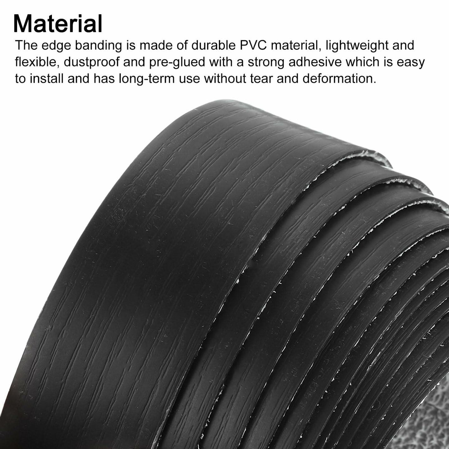 uxcell Edge Banding 3/4in x 25ft Pre-Glued Embossed Veneer Black PVC