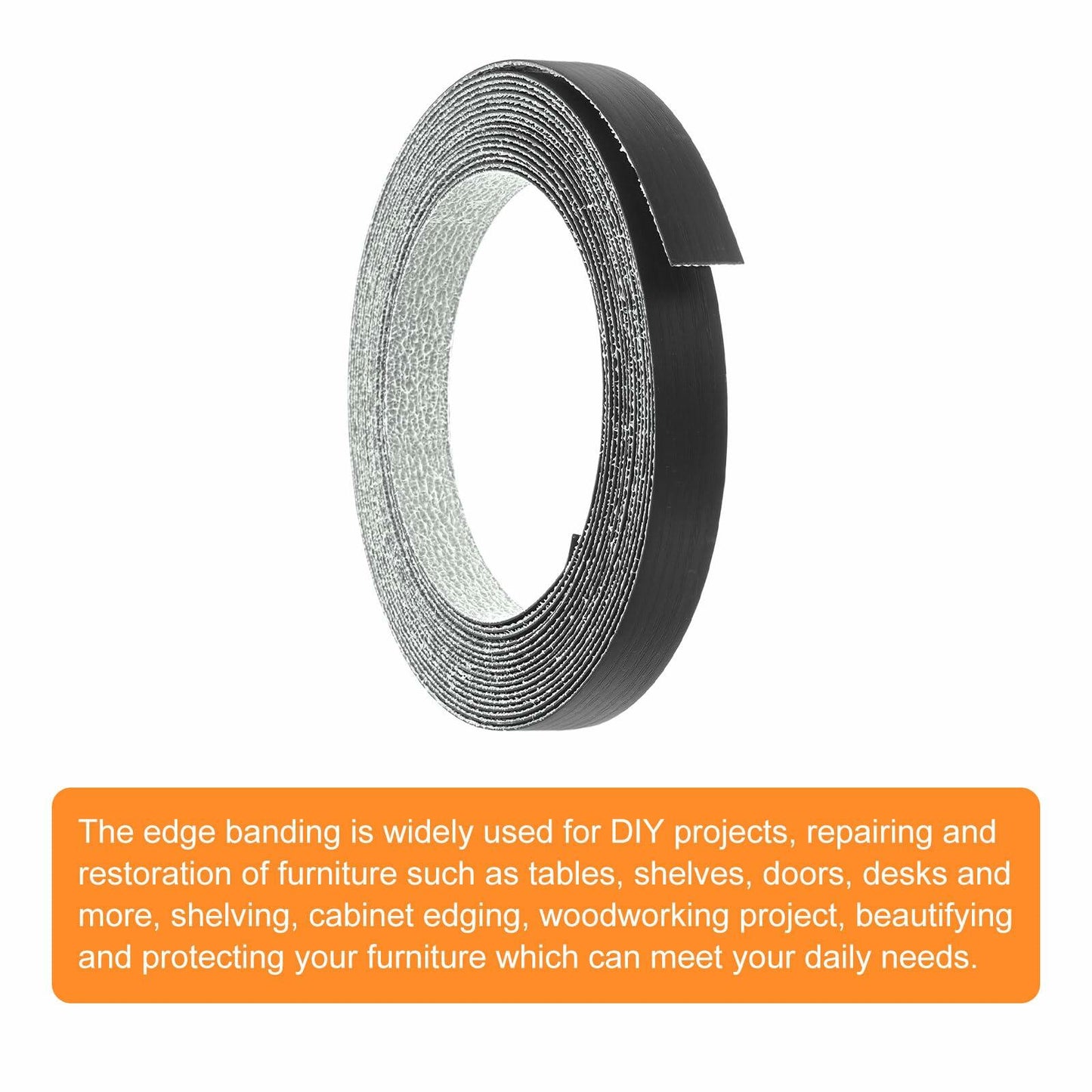 uxcell Edge Banding 3/4in x 25ft Pre-Glued Embossed Veneer Black PVC