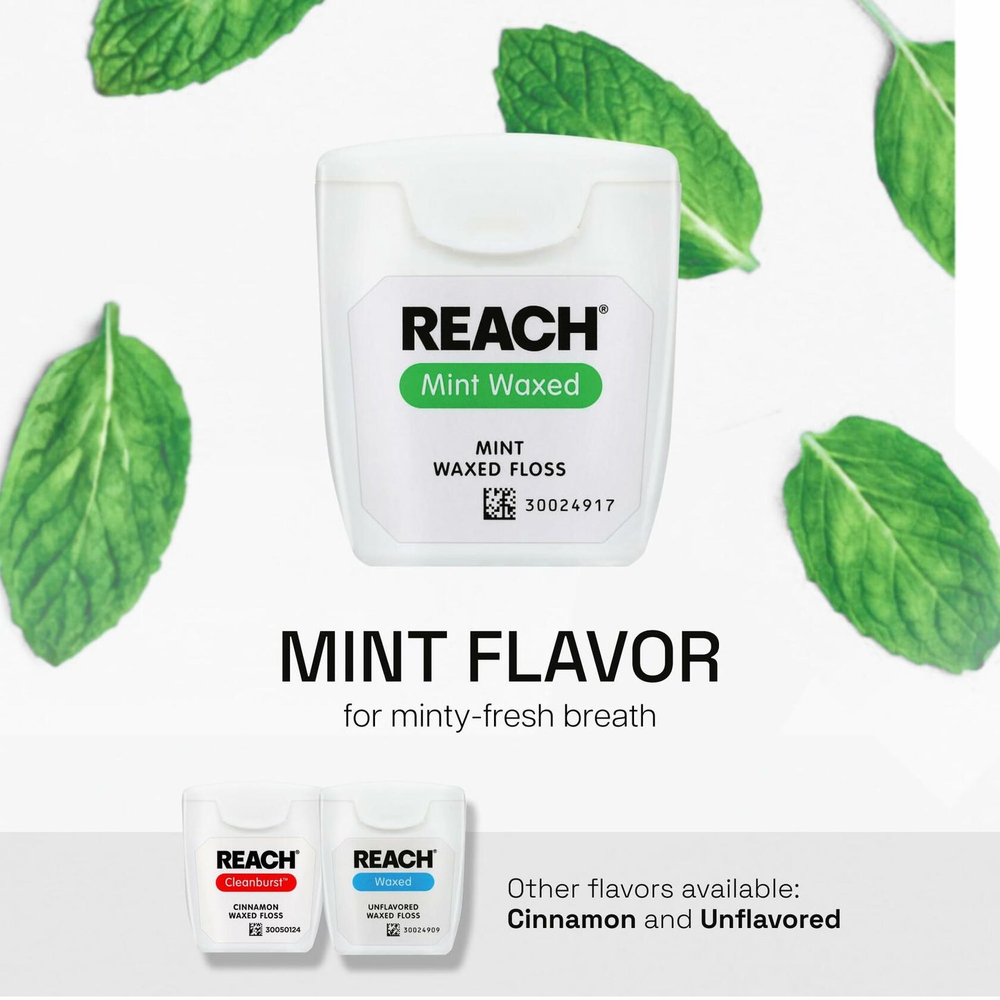 REACH Waxed Dental Floss Mint 55 yd 1 Pack PFAS Free Shred Resistant Green