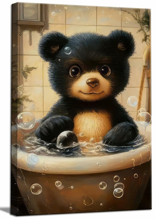 Cremooy Bathroom Bear Canvas Wall Art Funny Toilet Baby Bear 10x8 Canvas