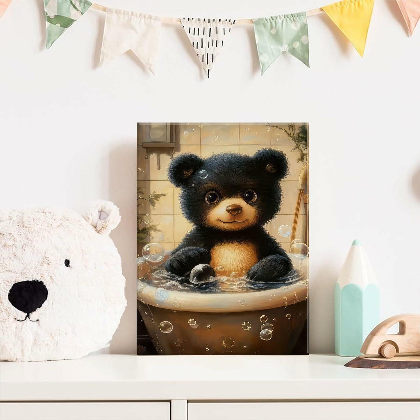 Cremooy Bathroom Bear Canvas Wall Art Funny Toilet Baby Bear 10x8 Canvas