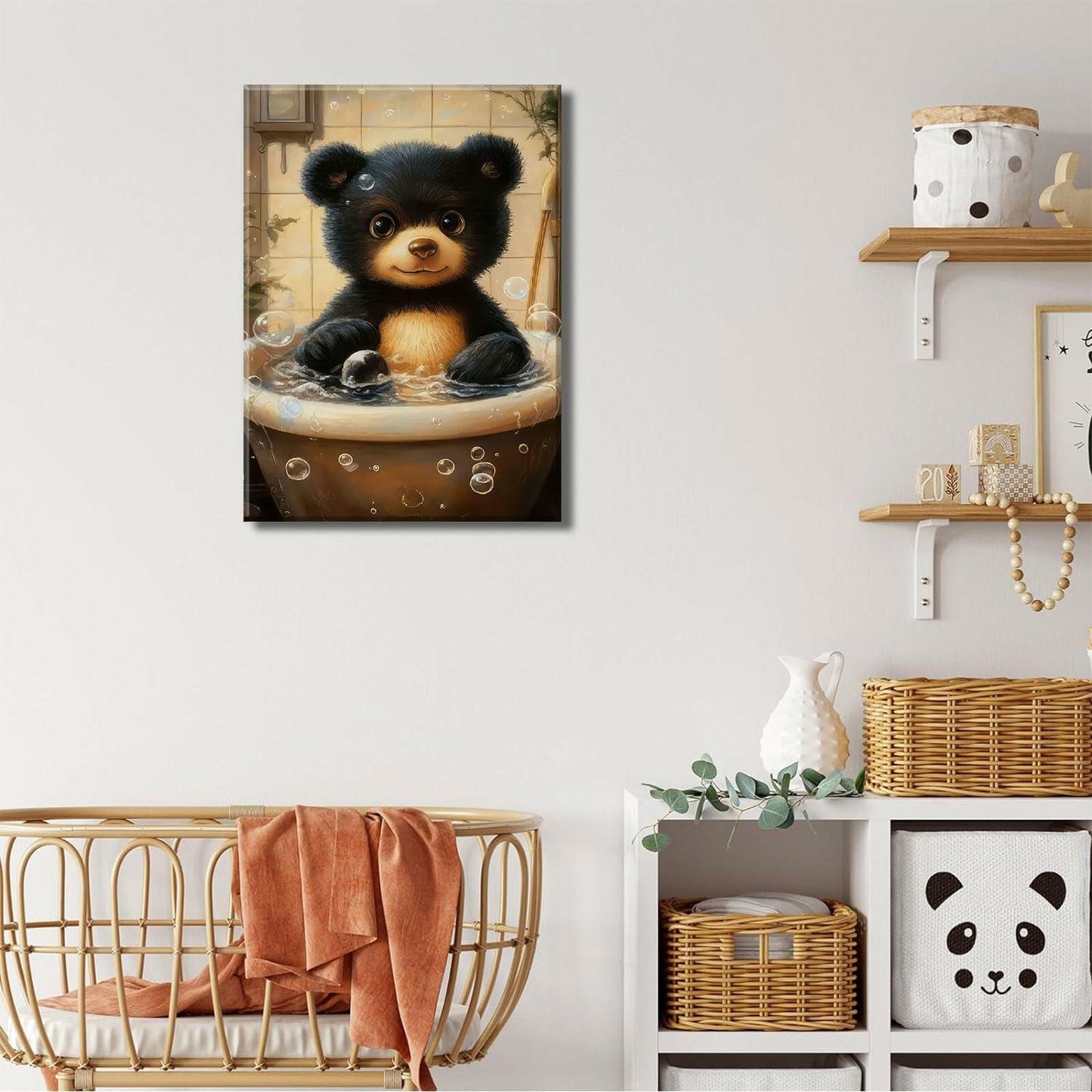 Cremooy Bathroom Bear Canvas Wall Art Funny Toilet Baby Bear 10x8 Canvas