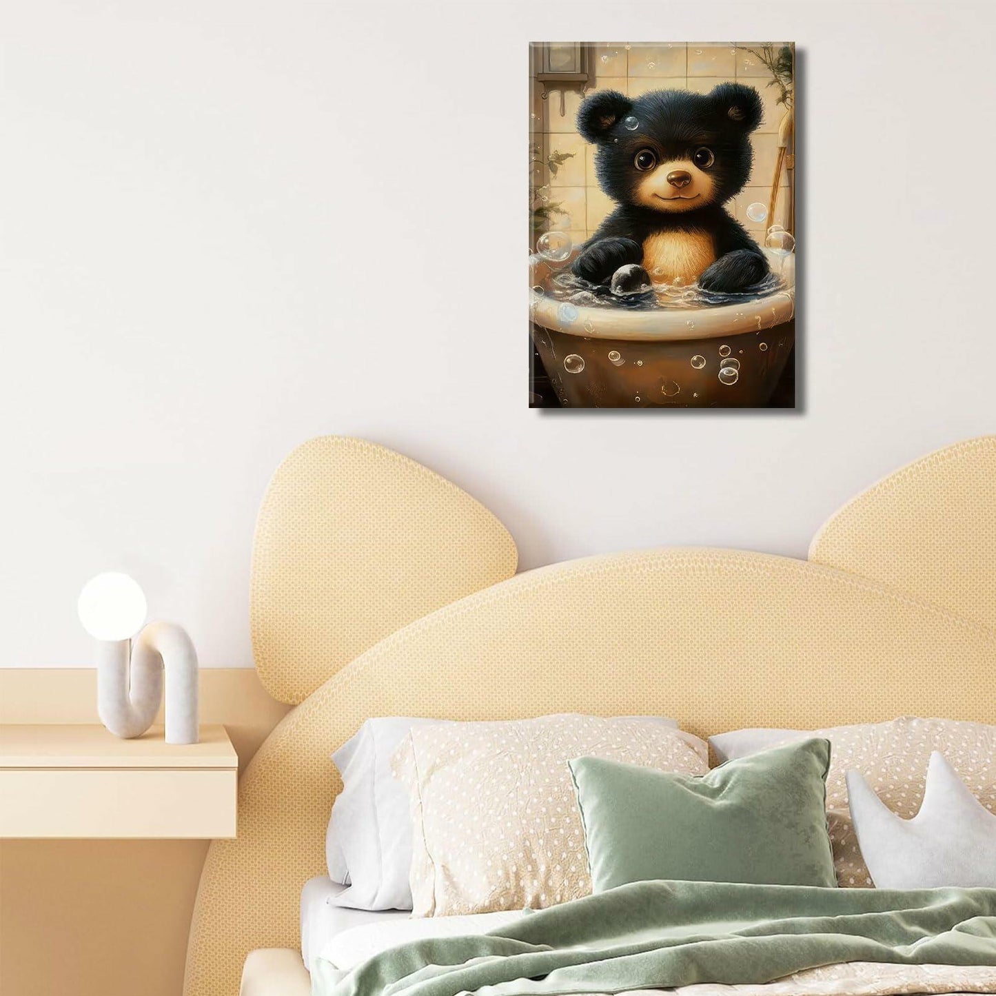 Cremooy Bathroom Bear Canvas Wall Art Funny Toilet Baby Bear 10x8 Canvas