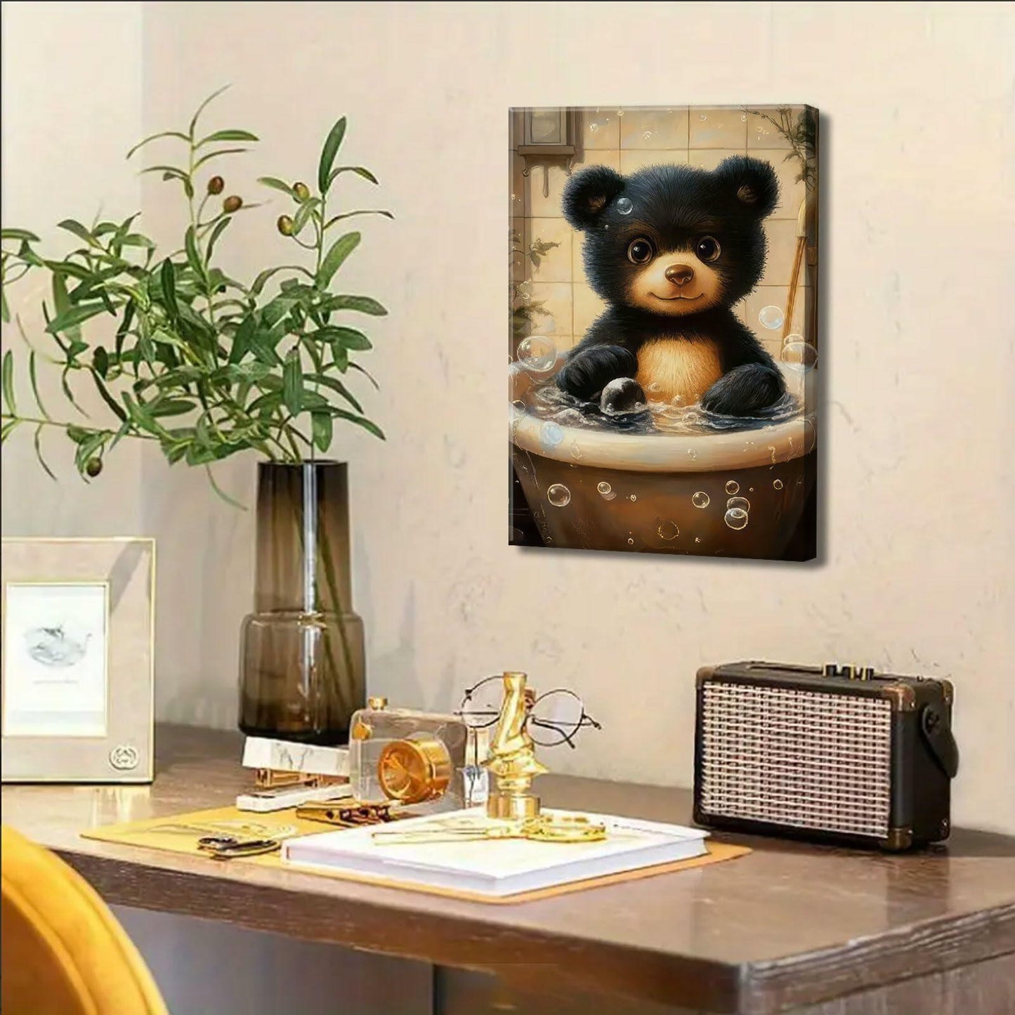 Cremooy Bathroom Bear Canvas Wall Art Funny Toilet Baby Bear 10x8 Canvas
