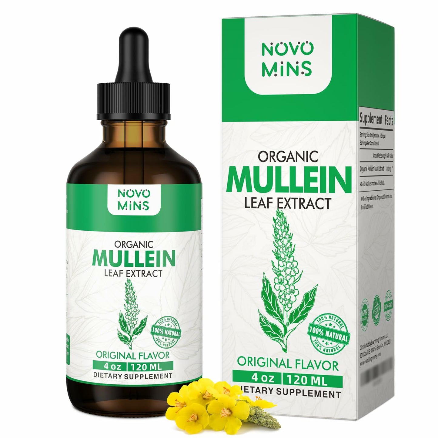 BestBy03/26 novomins Mullein Leaf Tincture Lung Detox Vegan 4 fl oz Chlorophyll
