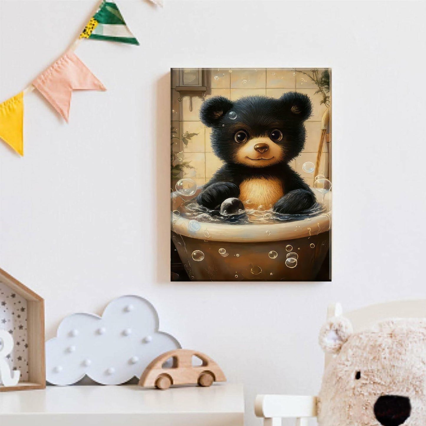 Cremooy Bathroom Bear Canvas Wall Art Funny Toilet Baby Bear 10x8 Canvas