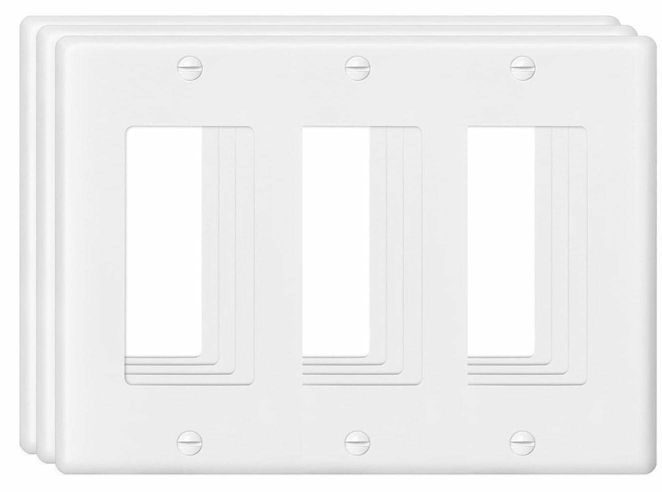 VJWEOU Decorative 3-Gang Light Switch Outlet Wall Plate Cover White 3 Pack