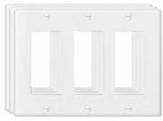 VJWEOU Decorative 3-Gang Light Switch Outlet Wall Plate Cover White 3 Pack