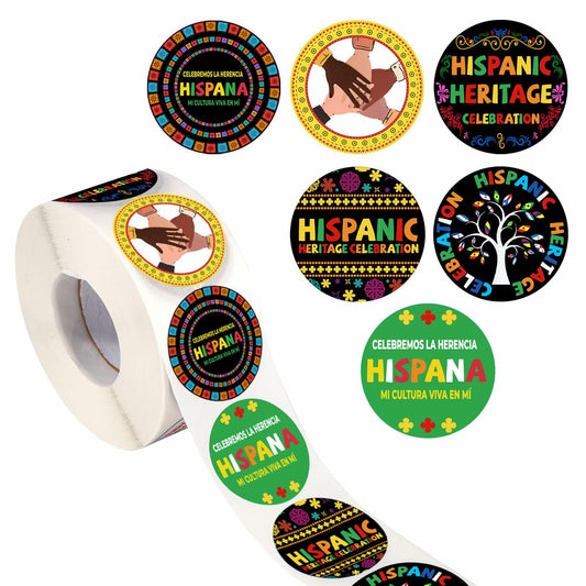 CoquetteBow012 500 Pcs Hispanic Heritage Month Sticker Roll Colorful8
