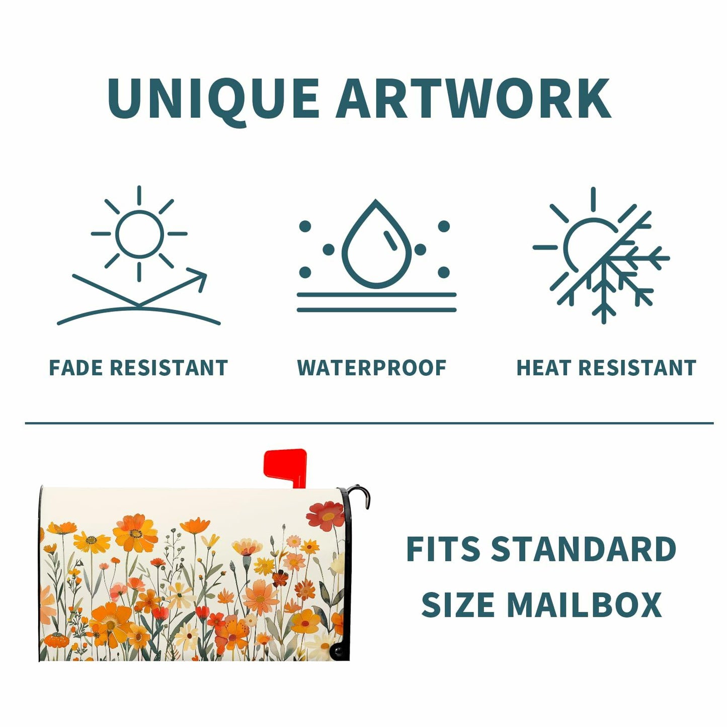 Kcozydecor Autumn Orange Flowers Magnetic Mailbox Cover 25.5x21in Standard