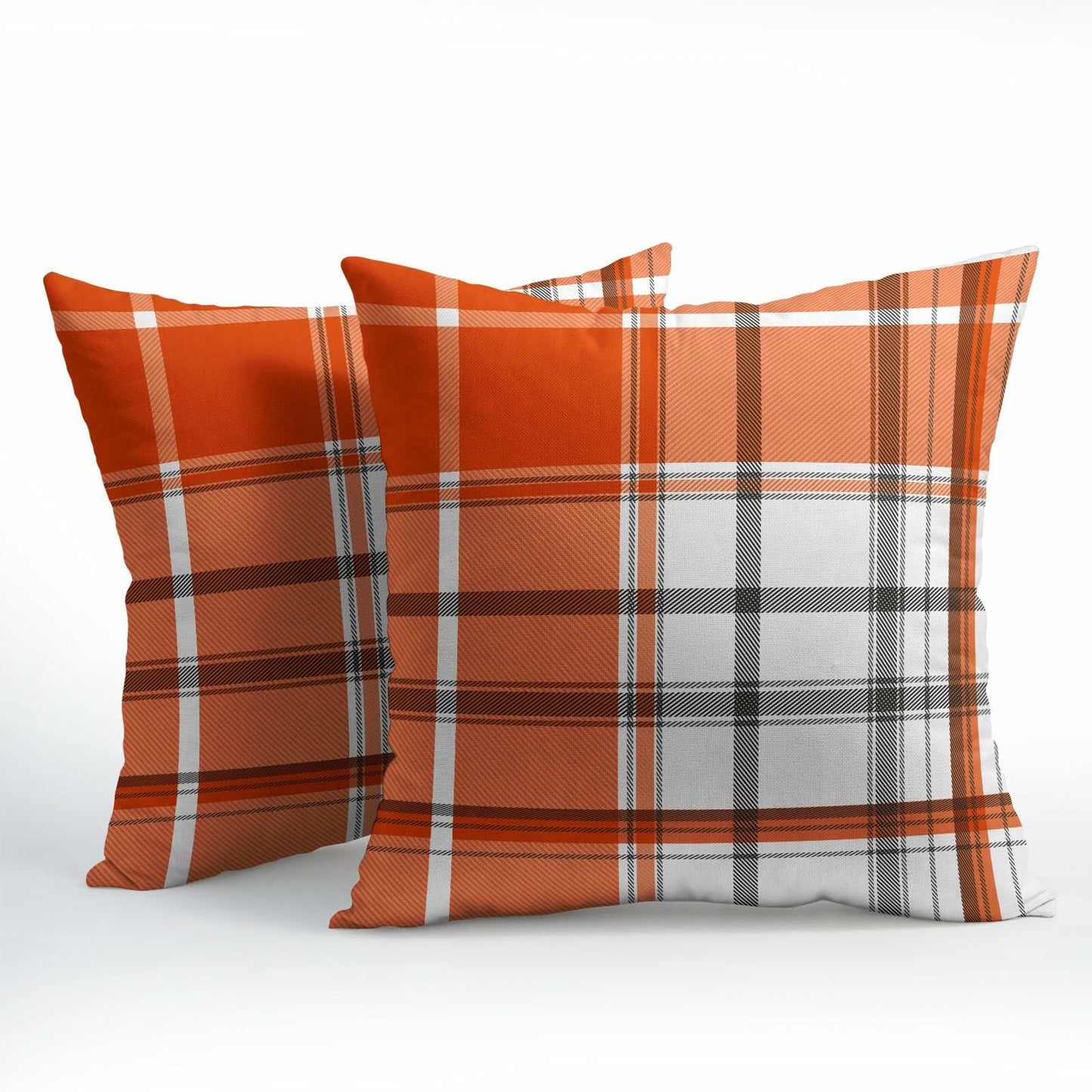 Kcozydecor Fall Pillow Covers 16x16in Orange White Plaid Set of 2