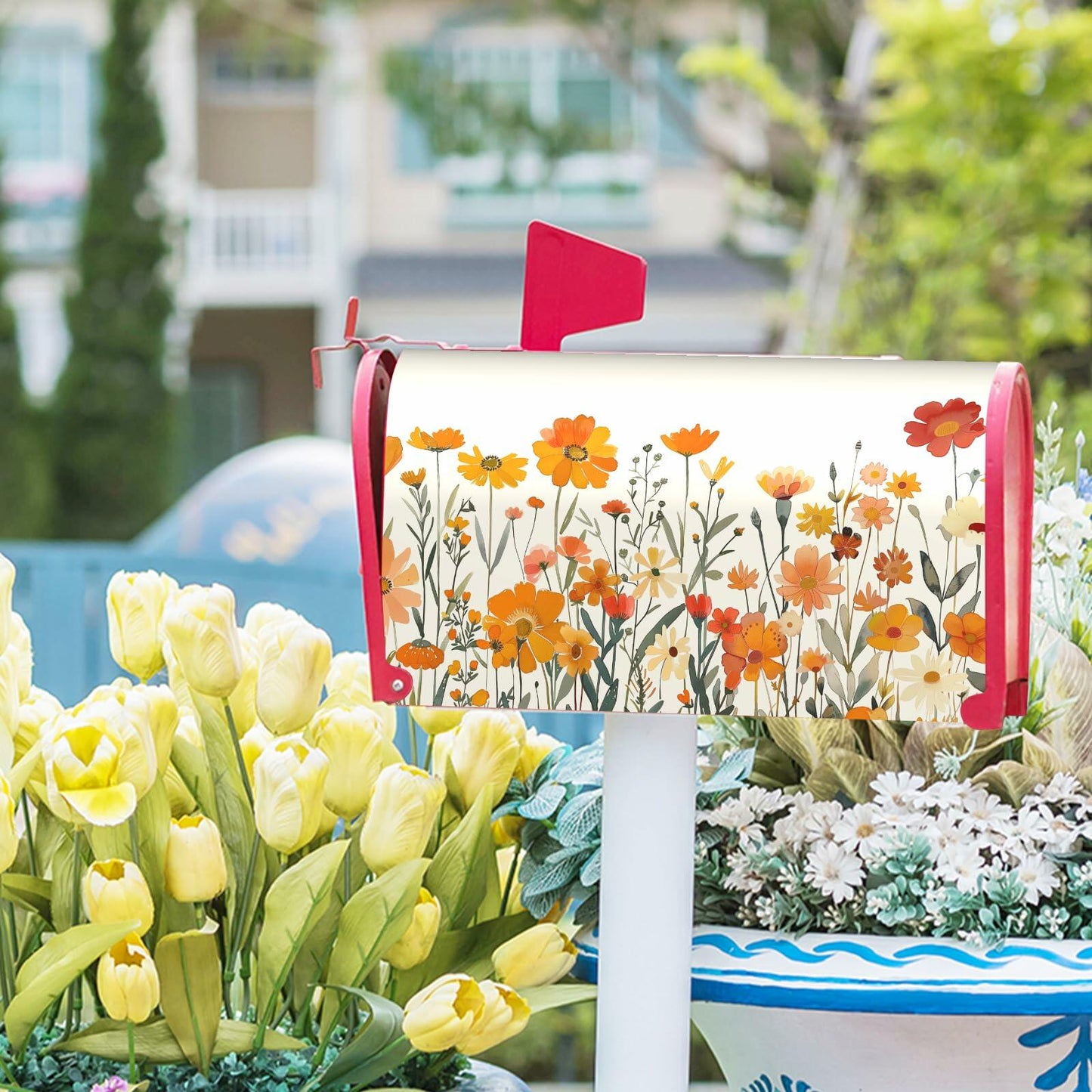 Kcozydecor Autumn Orange Flowers Magnetic Mailbox Cover 25.5x21in Standard