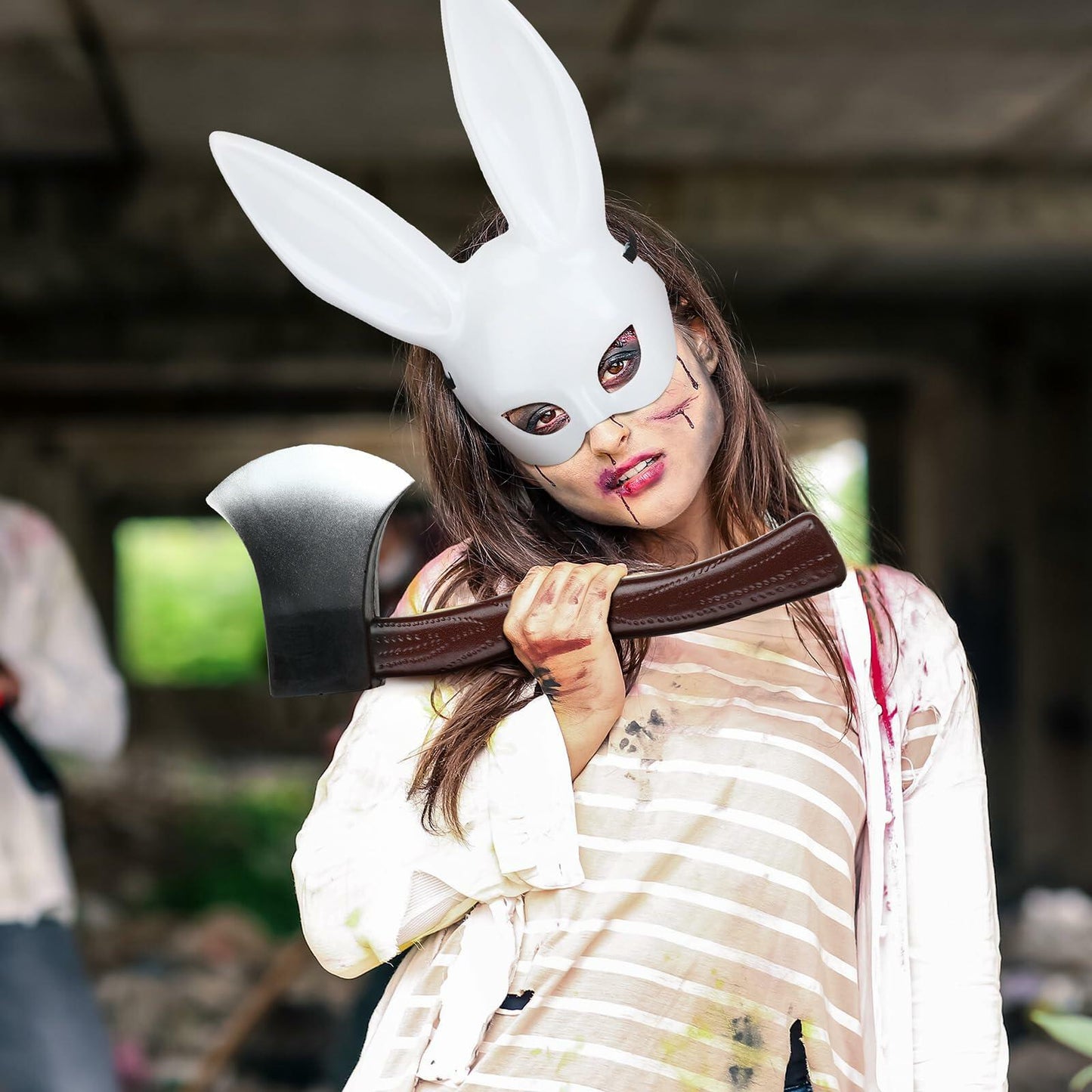 Breathffy Halloween Bunny Mask & Foam Axe Costume Accessories 14.57x10.63in