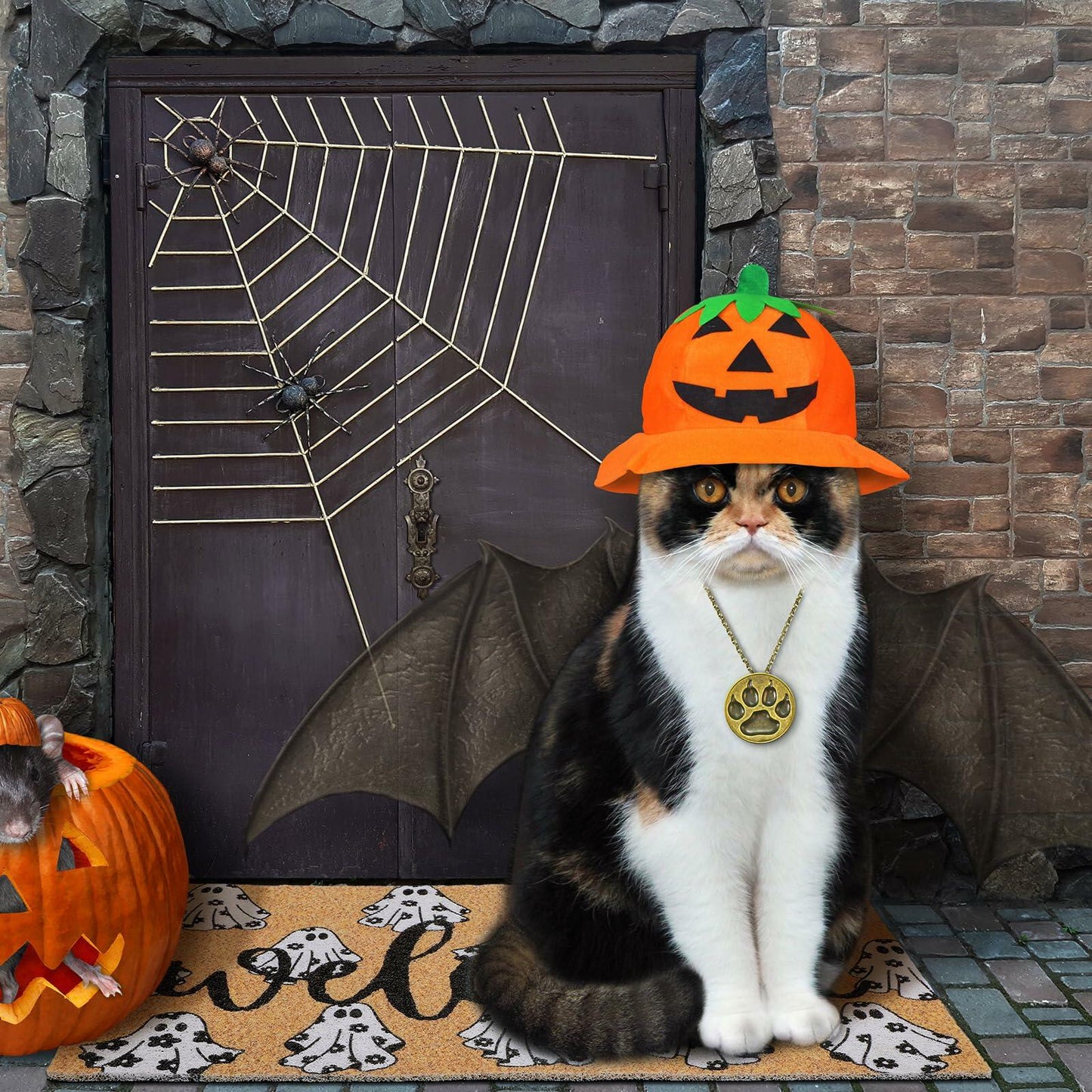 Dunzy Halloween Ghost Welcome Doormat Black Brownish Yellow 17x29 Rectangular