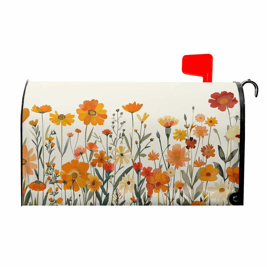 Kcozydecor Autumn Orange Flowers Magnetic Mailbox Cover 25.5x21in Standard