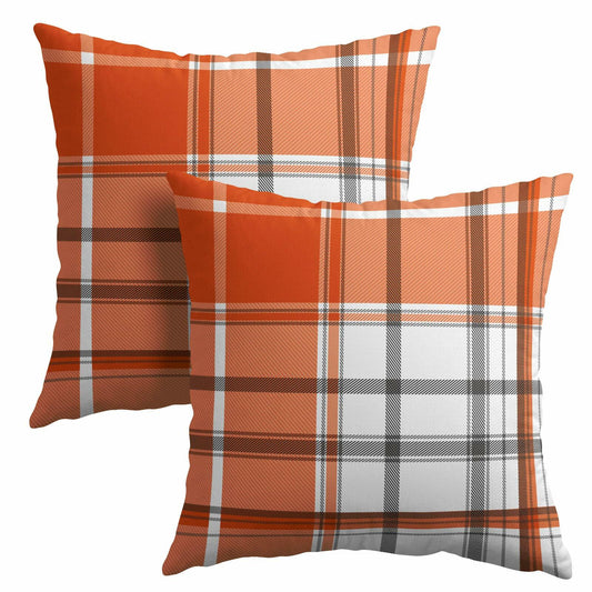 Kcozydecor Fall Pillow Covers 16x16in Orange White Plaid Set of 2