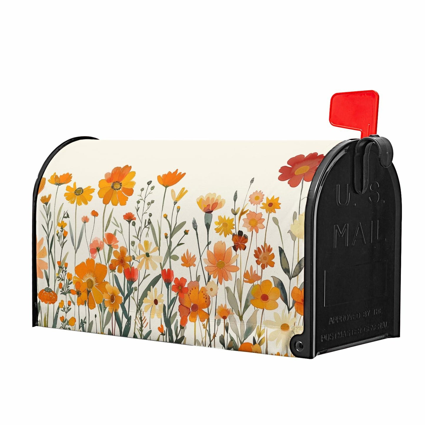 Kcozydecor Autumn Orange Flowers Magnetic Mailbox Cover 25.5x21in Standard