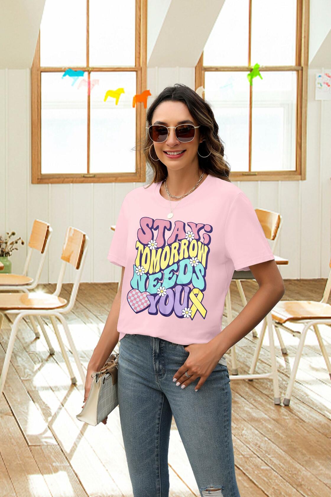 Mental Health Matters Shirt Women Suicide Awareness Tee Light Pink