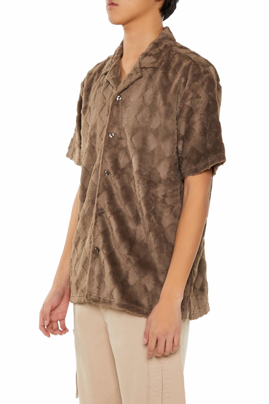 Forever 21 Men's Plush Lattice Shirt Oatmeal X-Large