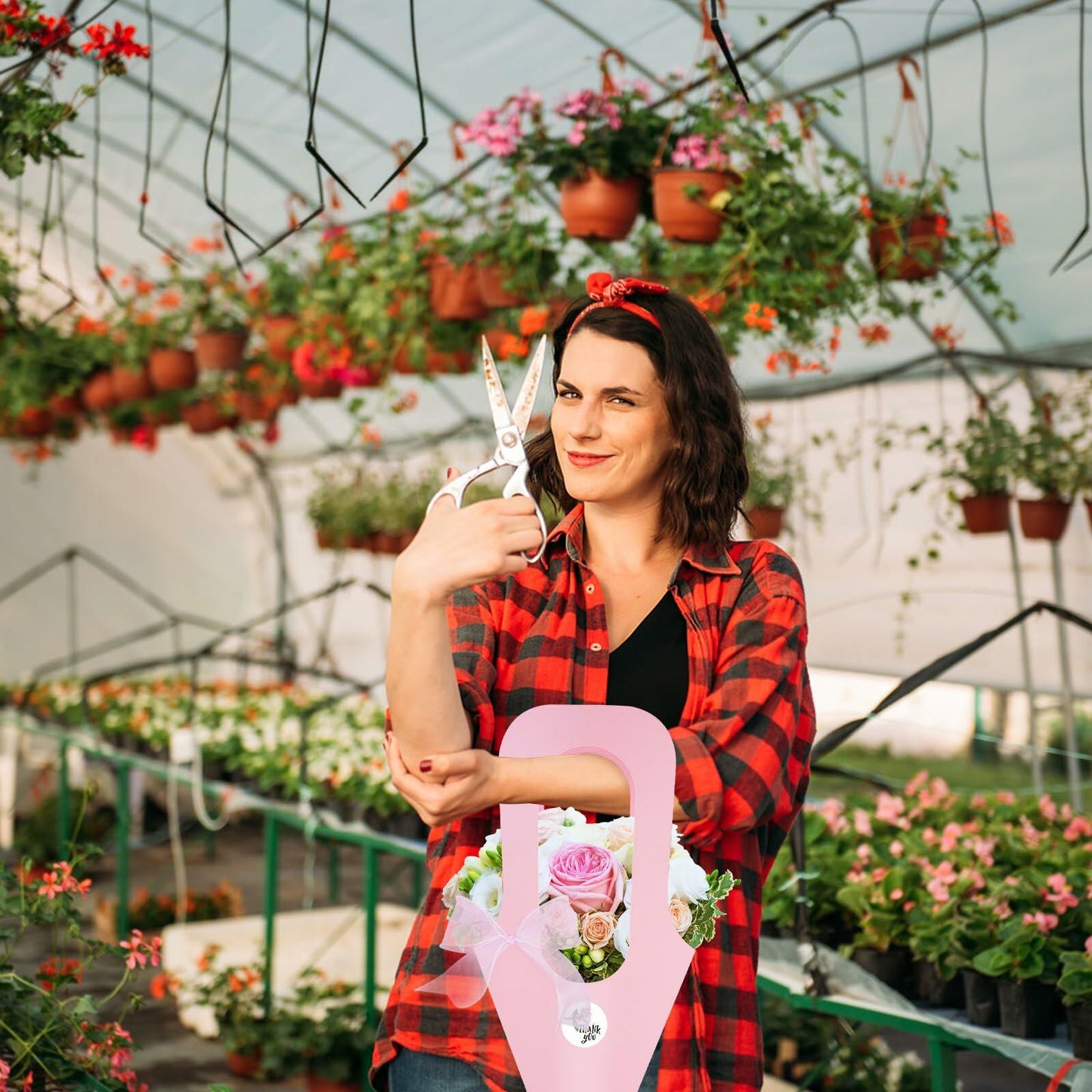 DIBALIYI 25 Pcs Kraft Paper Flower Gift Bags with Handle Brown Floral