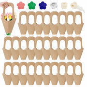 DIBALIYI 25 Pcs Kraft Paper Flower Gift Bags with Handle Brown Floral