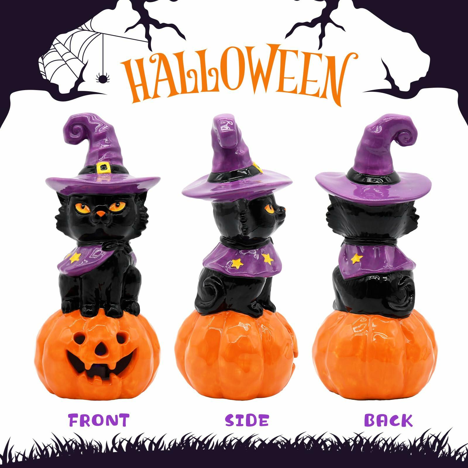 nuvagiki Light Up Black Cat Christmas Decor 8.2in Ceramic Indoor