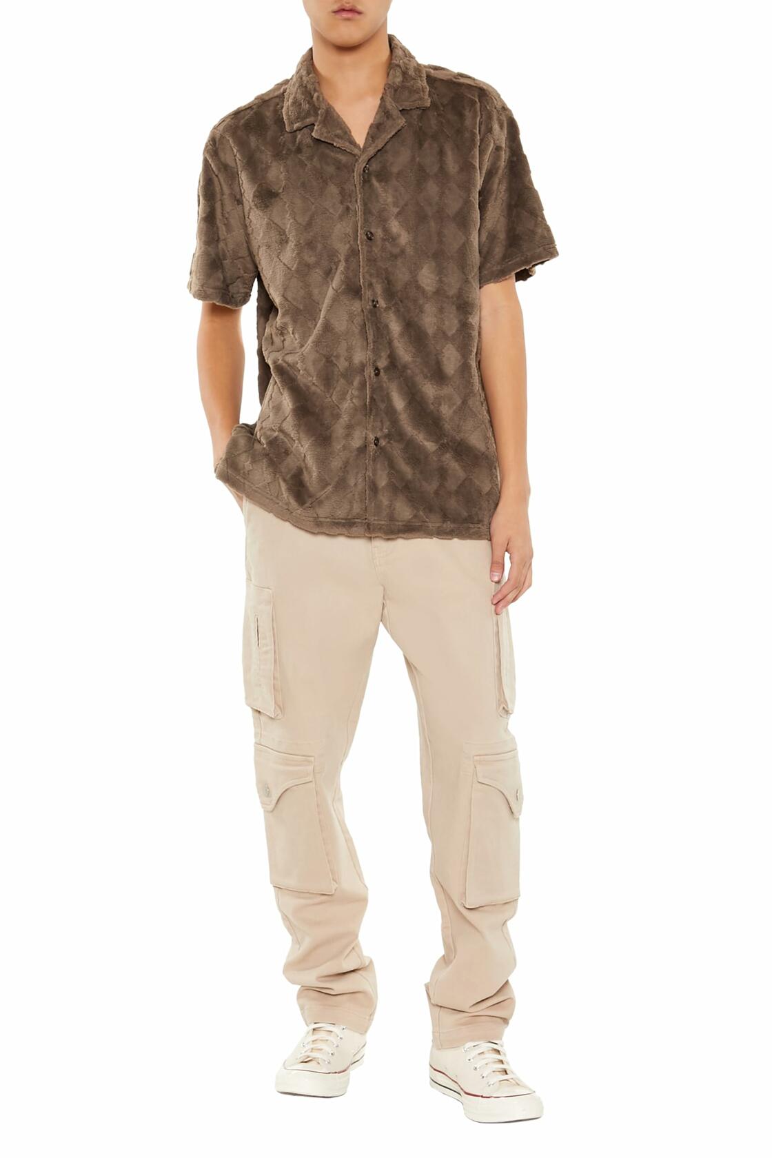 Forever 21 Men's Plush Lattice Shirt Oatmeal X-Large