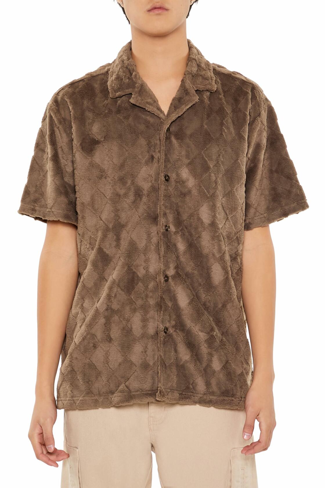 Forever 21 Men's Plush Lattice Shirt Oatmeal X-Large