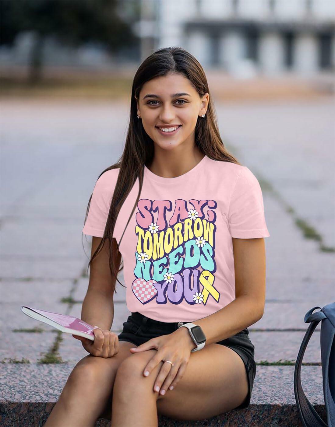 Mental Health Matters Shirt Women Suicide Awareness Tee Light Pink