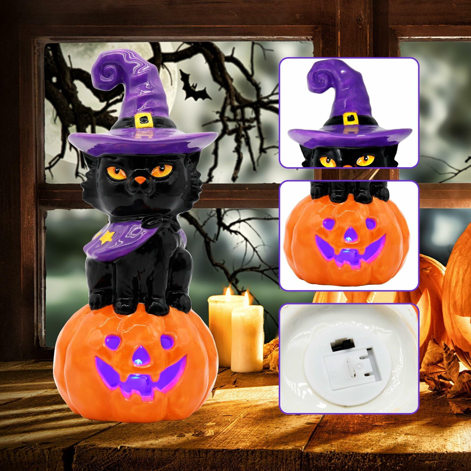 nuvagiki Light Up Black Cat Christmas Decor 8.2in Ceramic Indoor